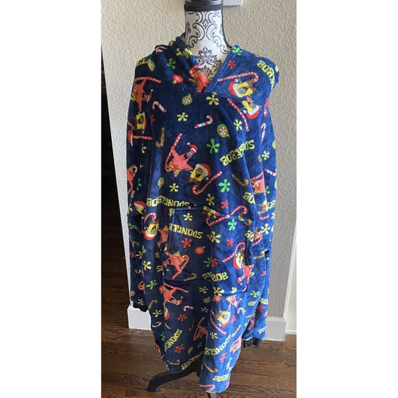SpongeBob Squarepants Blanket Hoodie Pullover Robe Hooded One Size Patrick Xmas - Picture 2 of 9